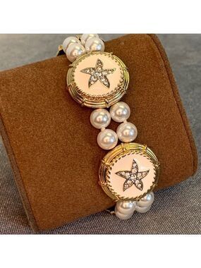 Vintage Butler Faux Pearl Starfish Bracelet Gold Tone & Enamel